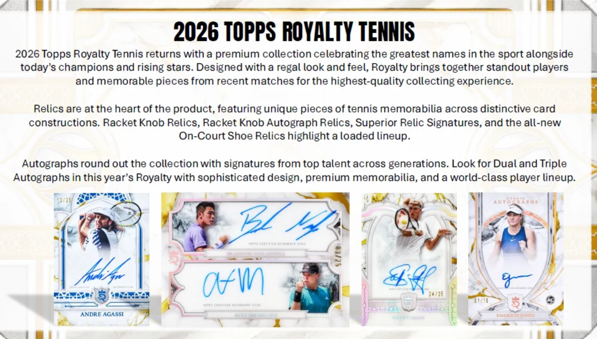 2026 Topps Royalty Tennis Hobby Box (Pre-Order: November 13, 4 pm)