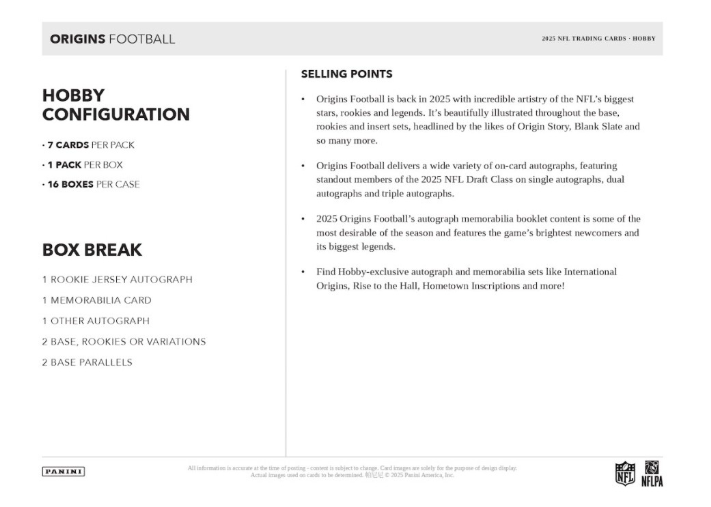 2025 Panini Origins NFL Football Hobby Box