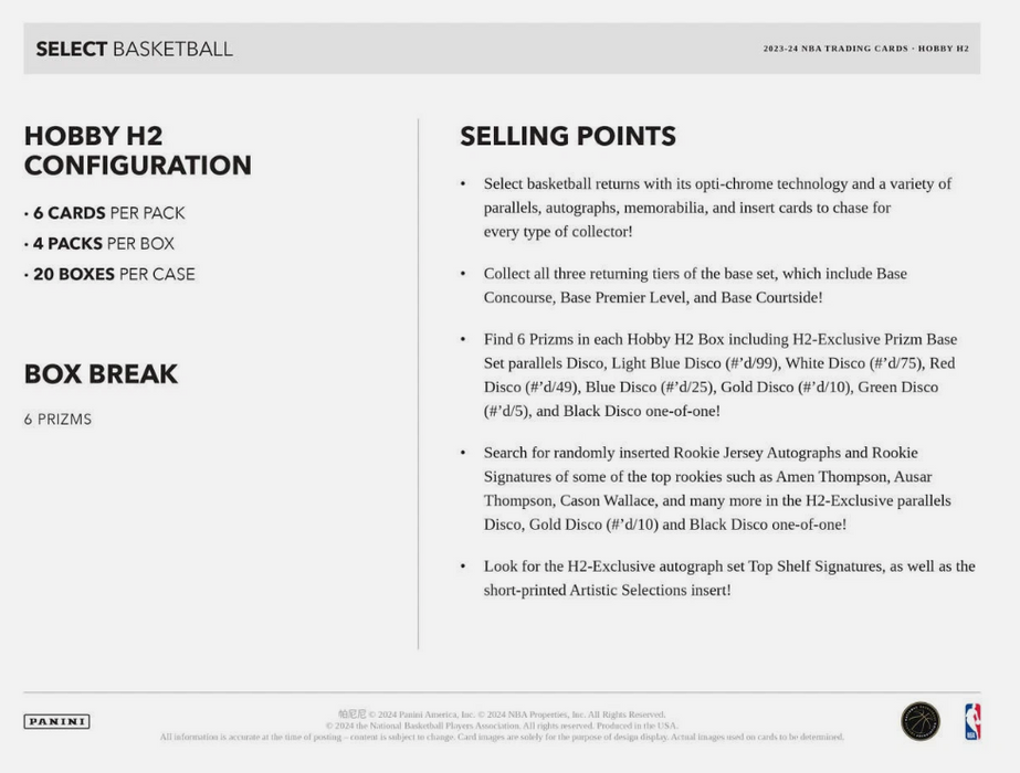 2023-24 Panini Select Basketball H2 Hobby Hybrid Box