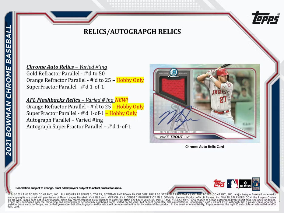 2021 Bowman Chrome Baseball Hobby Box