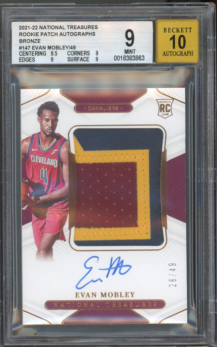 2021-22 Panini National Treasures Rookie Patch Autographs Bronze #147 Evan Mobley/49 BGS 9.0