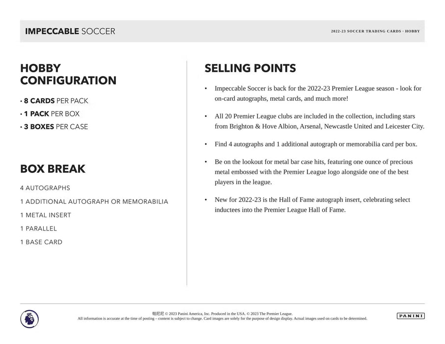 2022-23 Panini Impeccable Premier League EPL Soccer Hobby